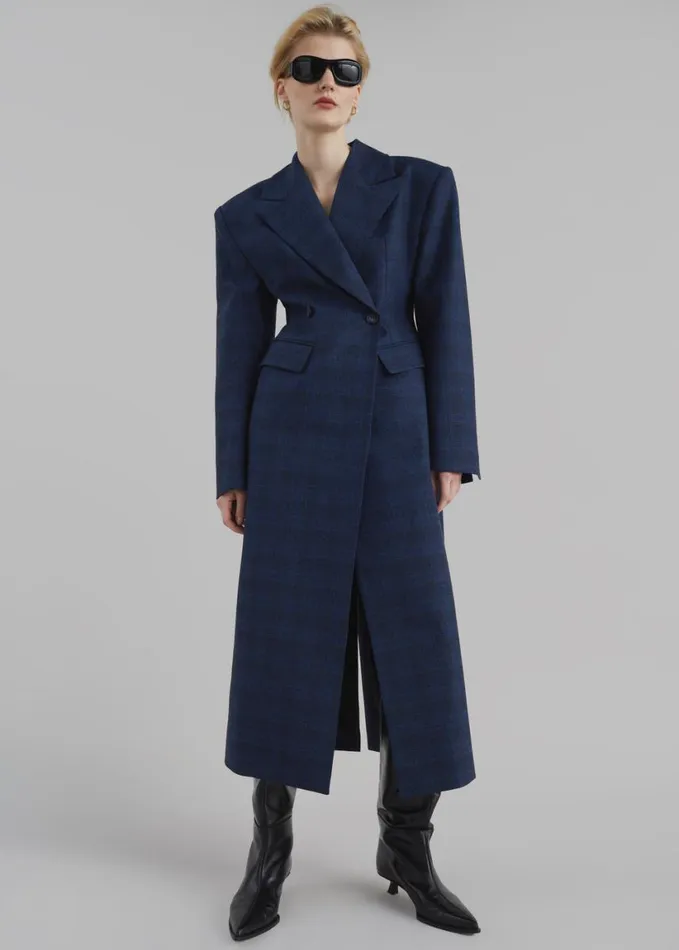 Clothing Women The Frankie Shop Linden Plaid Dress Coat 8211 Navy