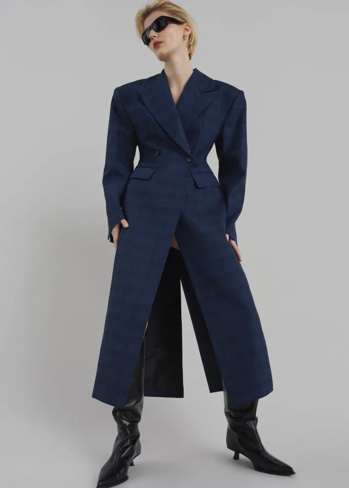 Clothing Women The Frankie Shop Linden Plaid Dress Coat 8211 Navy