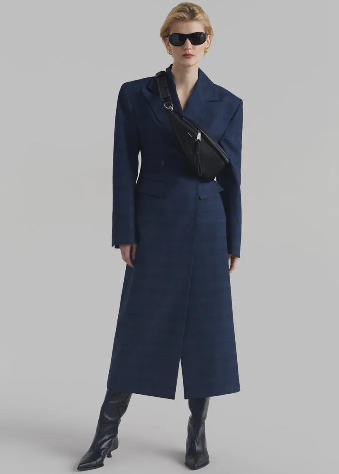 Clothing Women The Frankie Shop Linden Plaid Dress Coat 8211 Navy