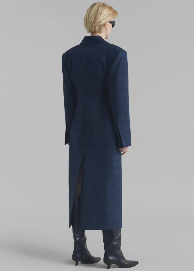 Clothing Women The Frankie Shop Linden Plaid Dress Coat 8211 Navy
