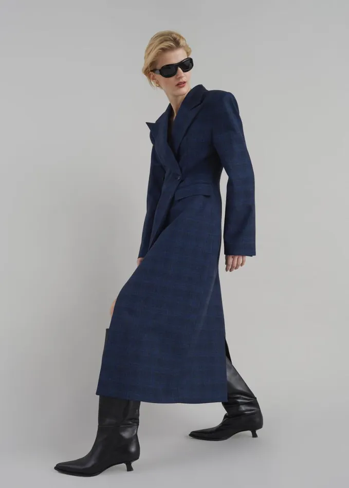 Clothing Women The Frankie Shop Linden Plaid Dress Coat 8211 Navy