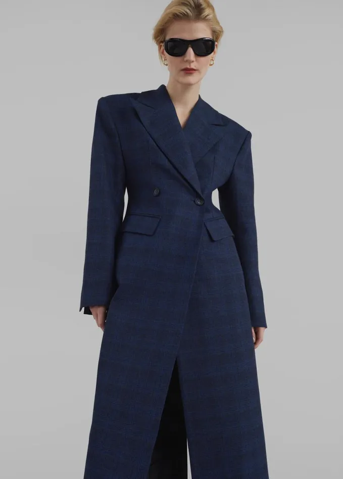 Clothing Women The Frankie Shop Linden Plaid Dress Coat 8211 Navy