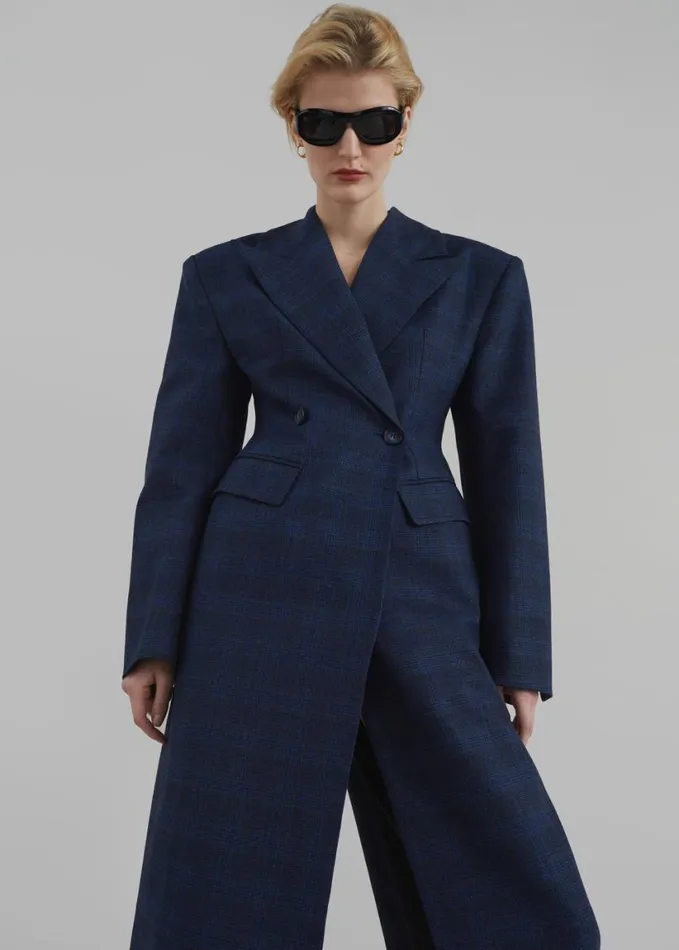 Clothing Women The Frankie Shop Linden Plaid Dress Coat 8211 Navy