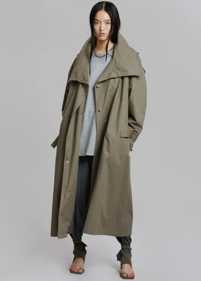 Clothing Women The Frankie Shop Lottie Wing Collar Trench Coat 8211 Olive