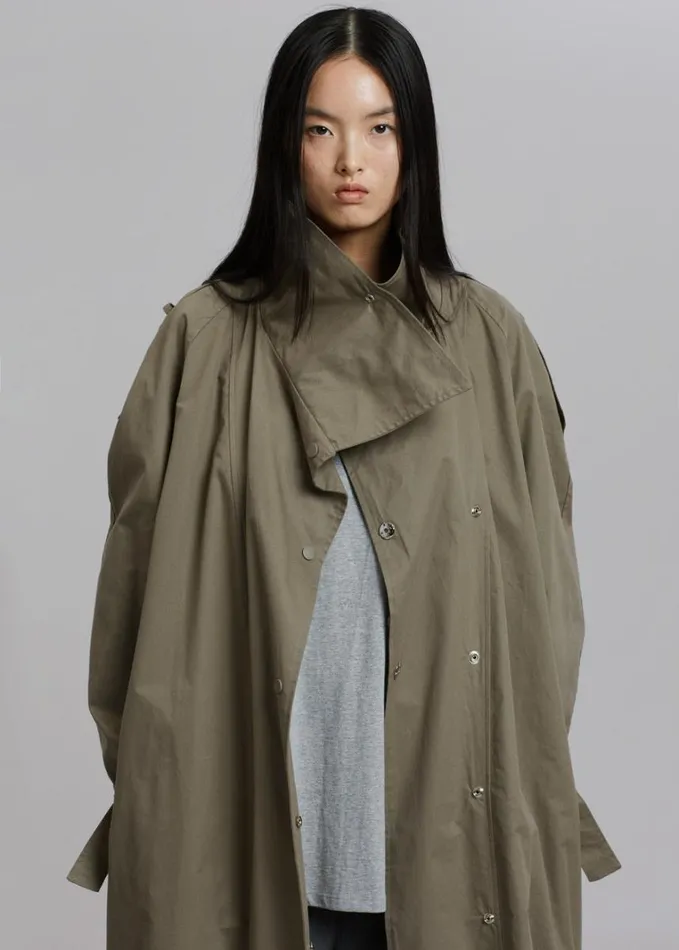 Clothing Women The Frankie Shop Lottie Wing Collar Trench Coat 8211 Olive