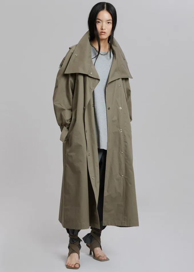 Clothing Women The Frankie Shop Lottie Wing Collar Trench Coat 8211 Olive