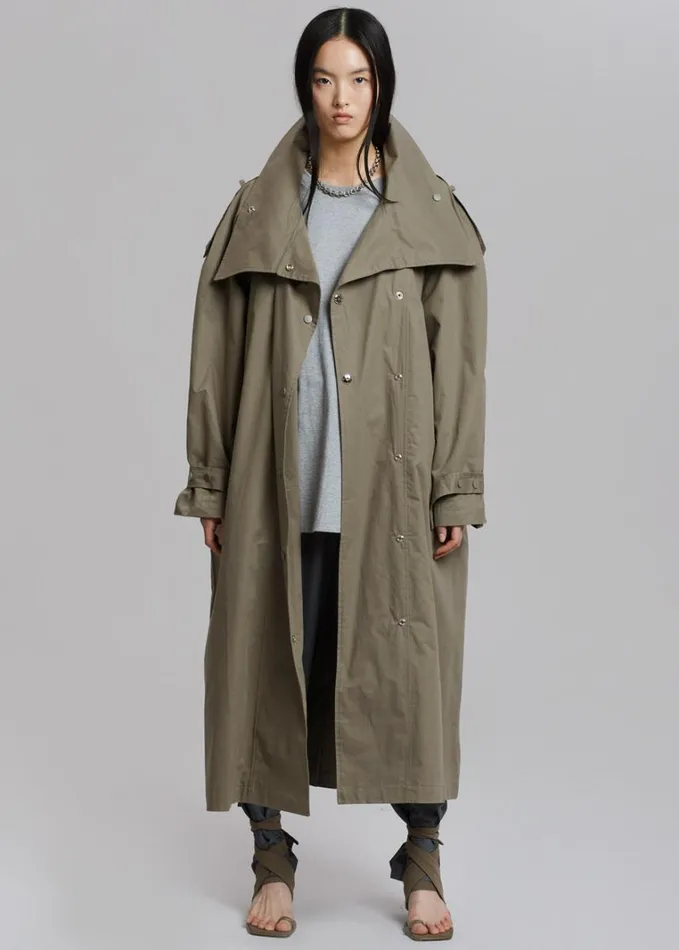 Clothing Women The Frankie Shop Lottie Wing Collar Trench Coat 8211 Olive