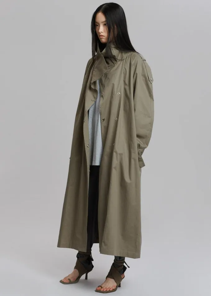 Clothing Women The Frankie Shop Lottie Wing Collar Trench Coat 8211 Olive