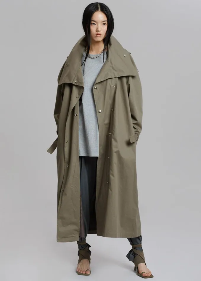 Clothing Women The Frankie Shop Lottie Wing Collar Trench Coat 8211 Olive