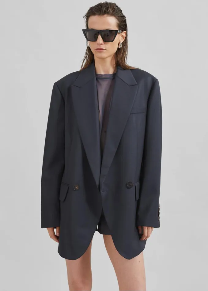 Clothing Women The Frankie Shop Low Classic Classic Double Blazer 8211 Blue Green