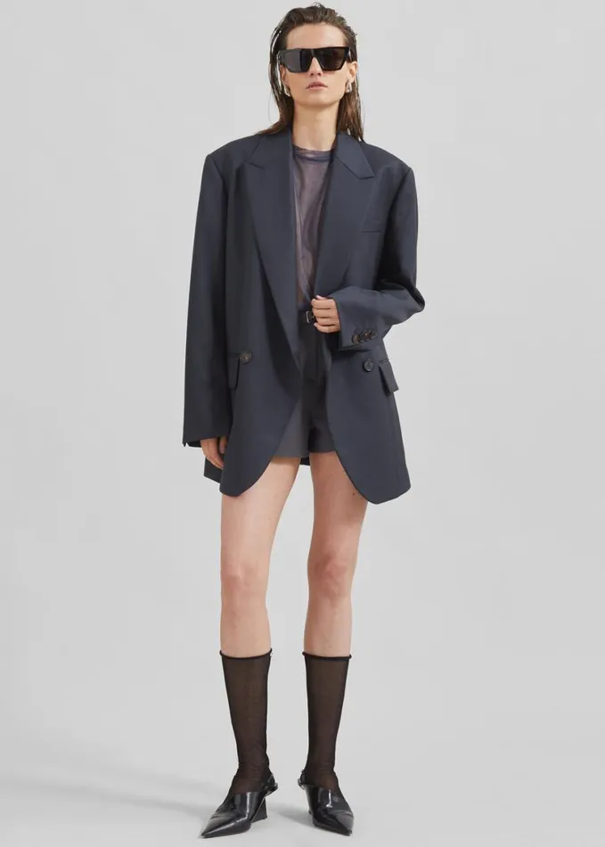 Clothing Women The Frankie Shop Low Classic Classic Double Blazer 8211 Blue Green