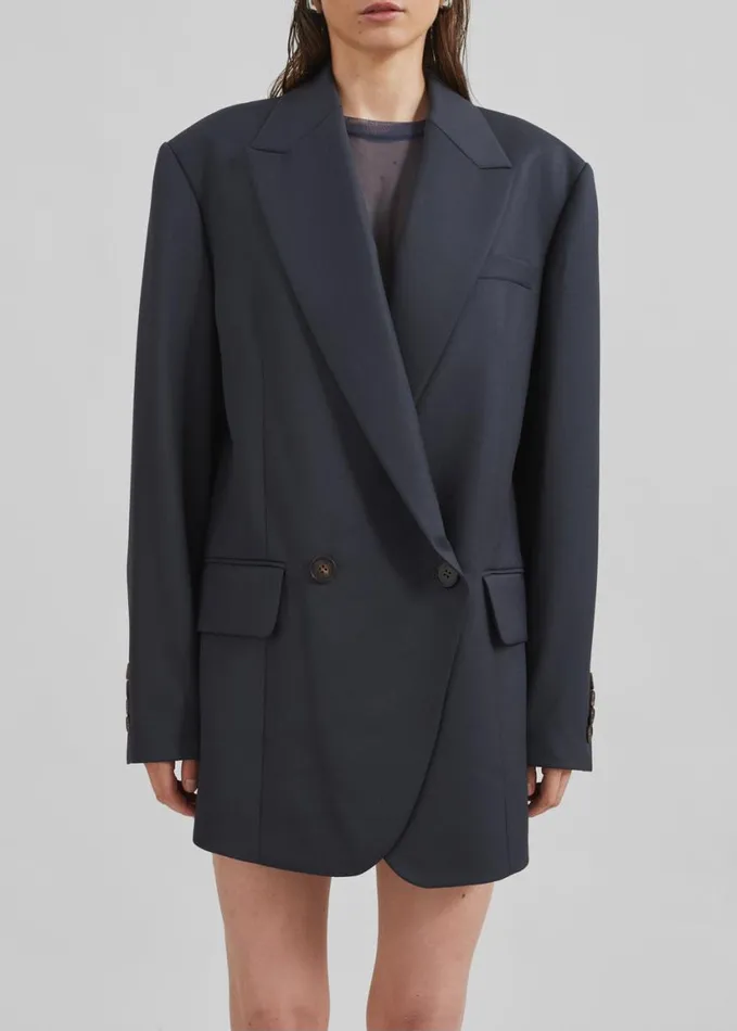 Clothing Women The Frankie Shop Low Classic Classic Double Blazer 8211 Blue Green