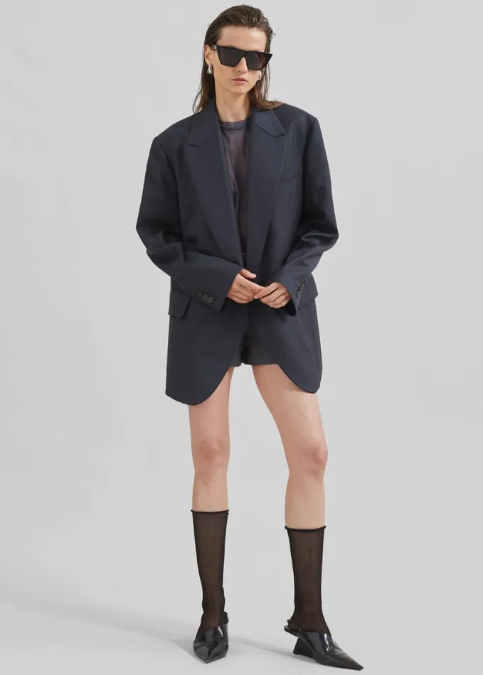 Clothing Women The Frankie Shop Low Classic Classic Double Blazer 8211 Blue Green