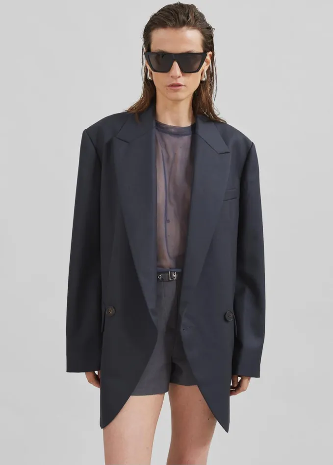 Clothing Women The Frankie Shop Low Classic Classic Double Blazer 8211 Blue Green