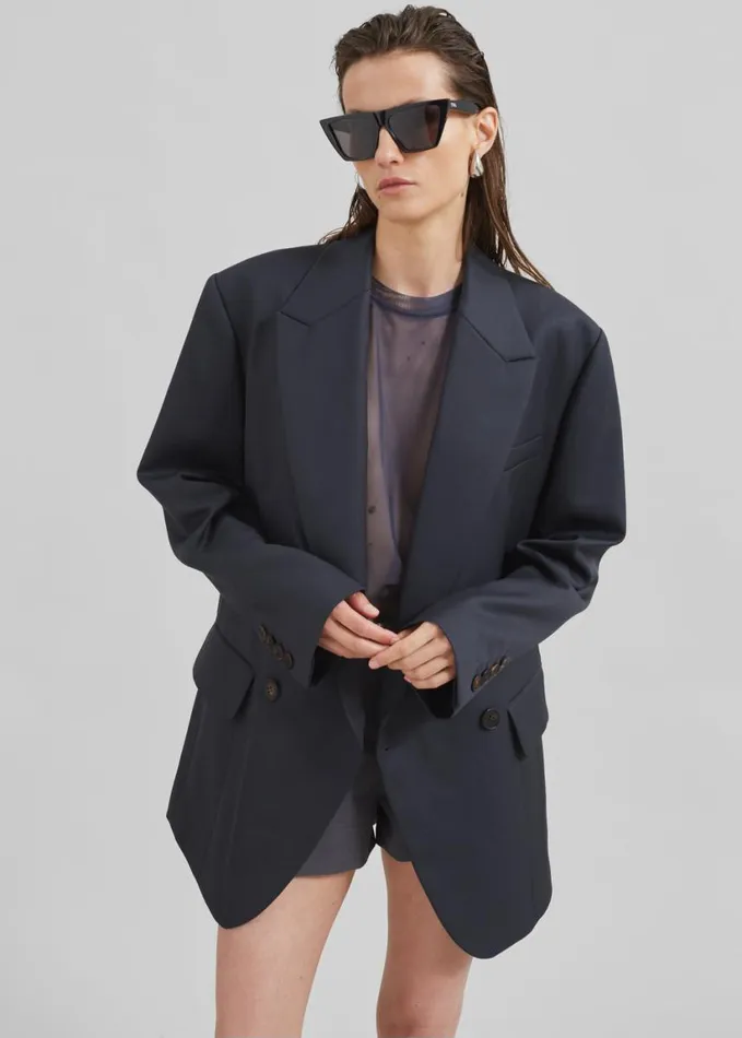 Clothing Women The Frankie Shop Low Classic Classic Double Blazer 8211 Blue Green