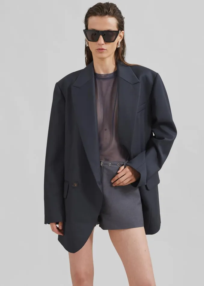 Clothing Women The Frankie Shop Low Classic Classic Double Blazer 8211 Blue Green