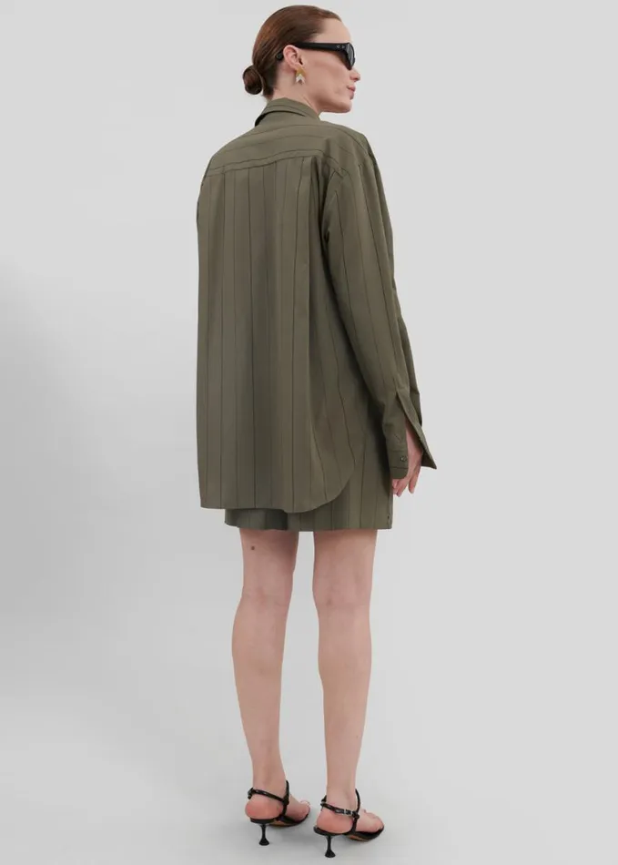 Clothing Women The Frankie Shop Lui Shirt 8211 KhakiBlack Stripe