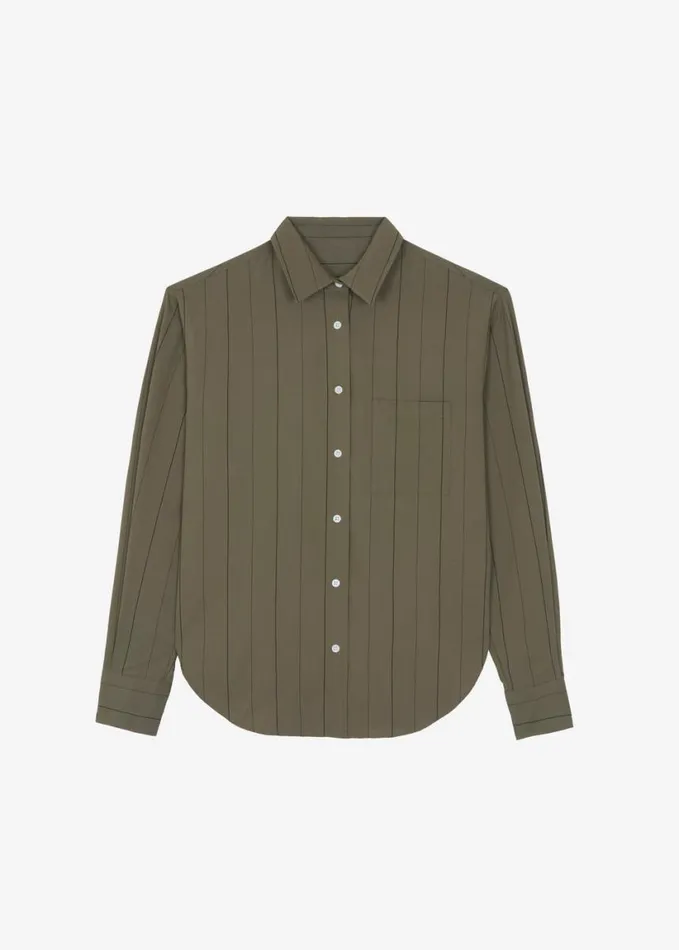 Clothing Women The Frankie Shop Lui Shirt 8211 KhakiBlack Stripe