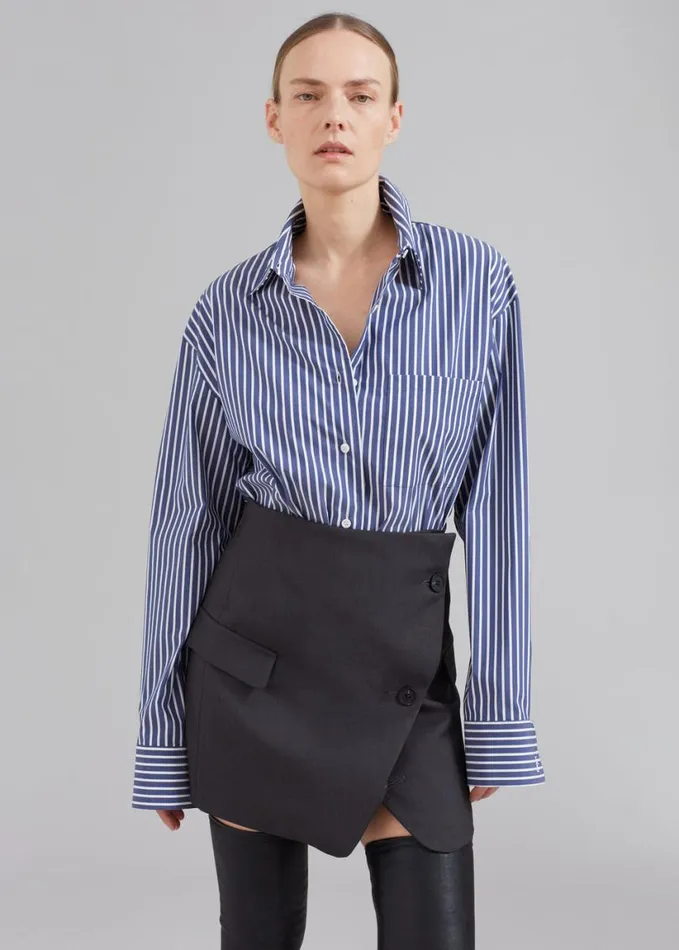 Clothing Women The Frankie Shop Lui Thin Stripe Shirt 8211 Navy Stripe