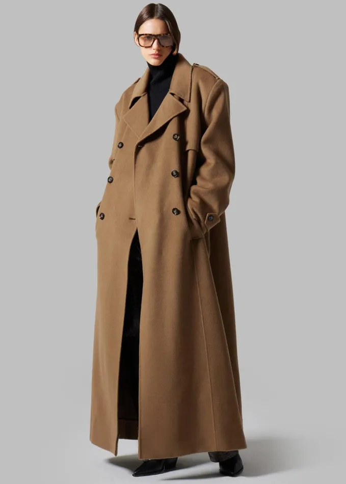 Clothing Women The Frankie Shop Nikola Padded Trench Coat 8211 Camel