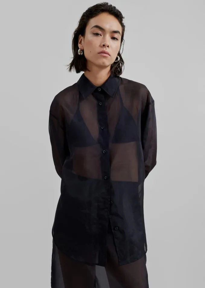 Clothing Women The Frankie Shop Peri Sheer Shirt 8211 Black