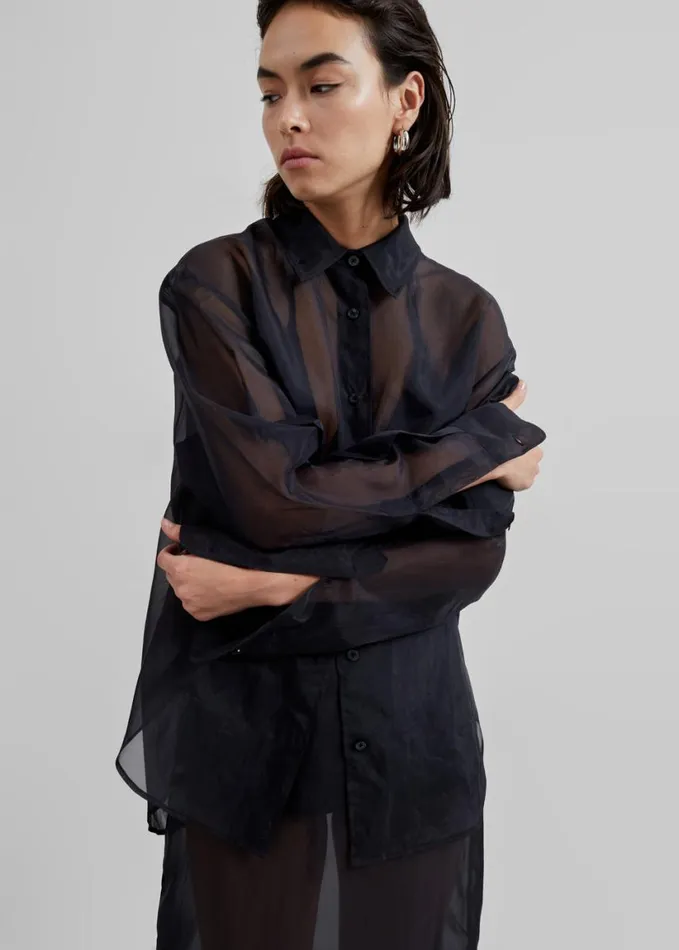 Clothing Women The Frankie Shop Peri Sheer Shirt 8211 Black