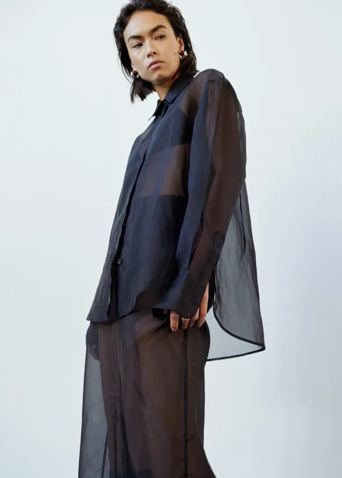 Clothing Women The Frankie Shop Peri Sheer Shirt 8211 Black