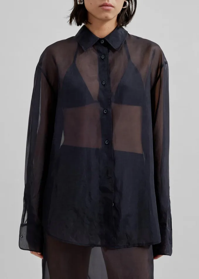 Clothing Women The Frankie Shop Peri Sheer Shirt 8211 Black