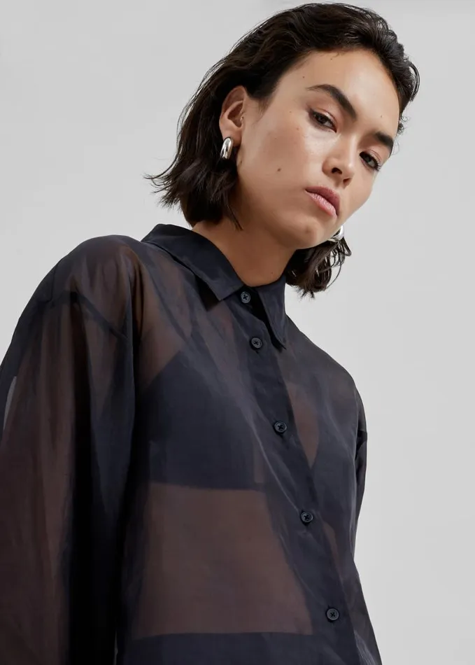 Clothing Women The Frankie Shop Peri Sheer Shirt 8211 Black