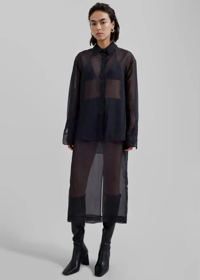 Clothing Women The Frankie Shop Peri Sheer Shirt 8211 Black