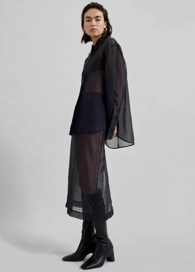 Clothing Women The Frankie Shop Peri Sheer Shirt 8211 Black