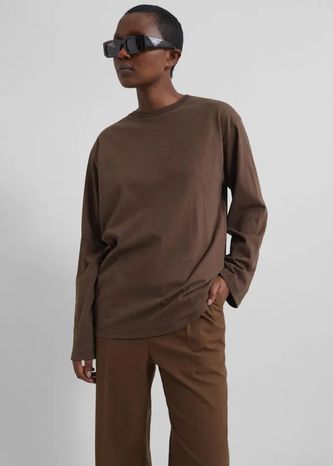 Clothing Women The Frankie Shop Rainey Long Sleeve Tee 8211 Brown