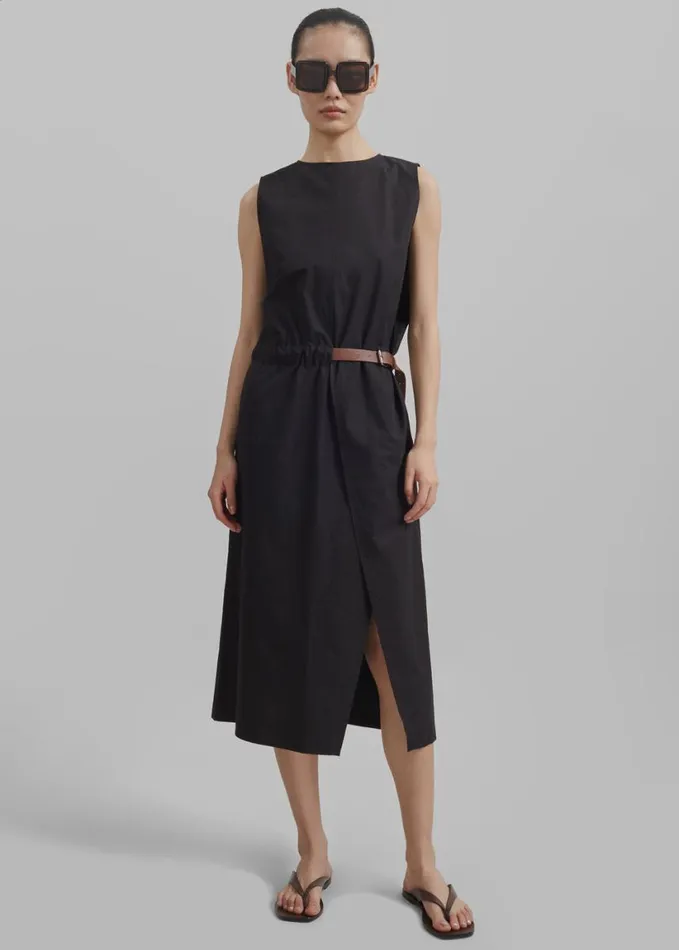 Clothing Women The Frankie Shop Romy Belted Midi Dress 8211 Black
