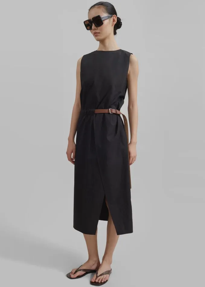 Clothing Women The Frankie Shop Romy Belted Midi Dress 8211 Black