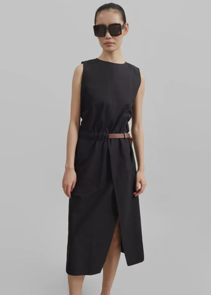 Clothing Women The Frankie Shop Romy Belted Midi Dress 8211 Black