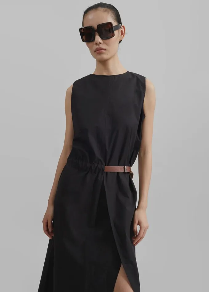 Clothing Women The Frankie Shop Romy Belted Midi Dress 8211 Black