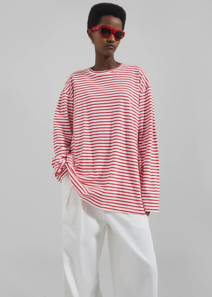 Clothing Women The Frankie Shop Salome Long Sleeve Tee 8211 WhiteRed Stripe