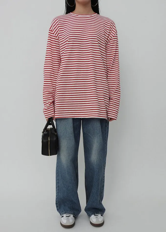 Clothing Women The Frankie Shop Salome Long Sleeve Tee 8211 WhiteRed Stripe