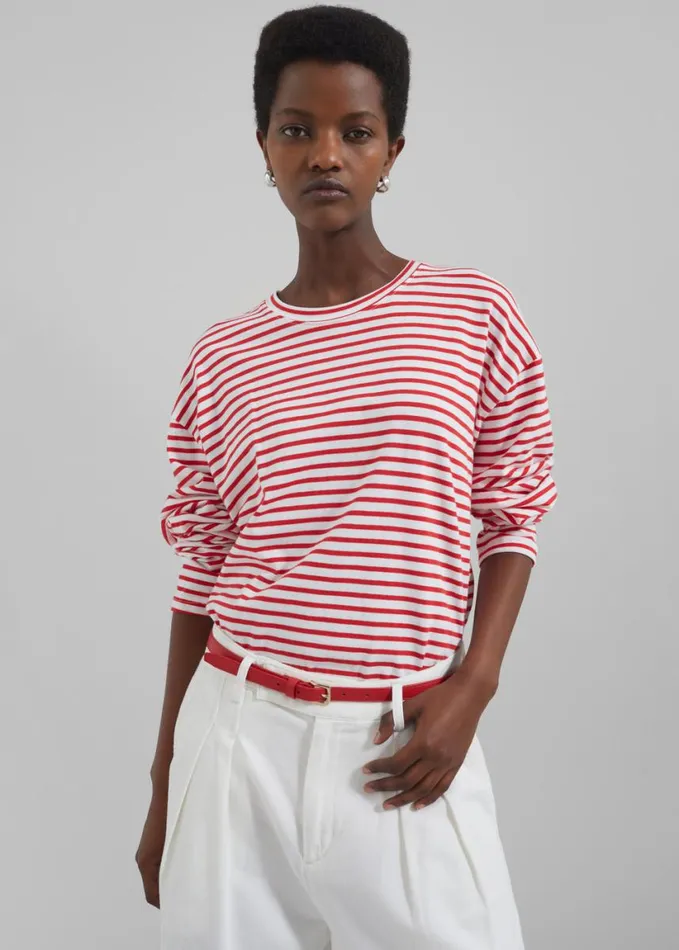 Clothing Women The Frankie Shop Salome Long Sleeve Tee 8211 WhiteRed Stripe