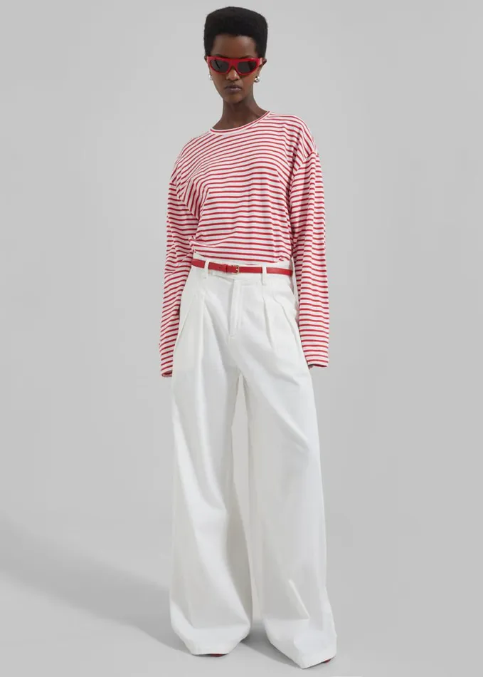 Clothing Women The Frankie Shop Salome Long Sleeve Tee 8211 WhiteRed Stripe