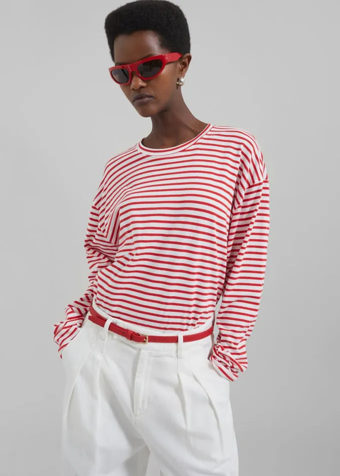 Clothing Women The Frankie Shop Salome Long Sleeve Tee 8211 WhiteRed Stripe