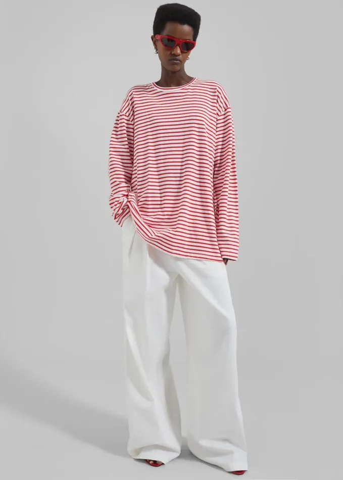 Clothing Women The Frankie Shop Salome Long Sleeve Tee 8211 WhiteRed Stripe