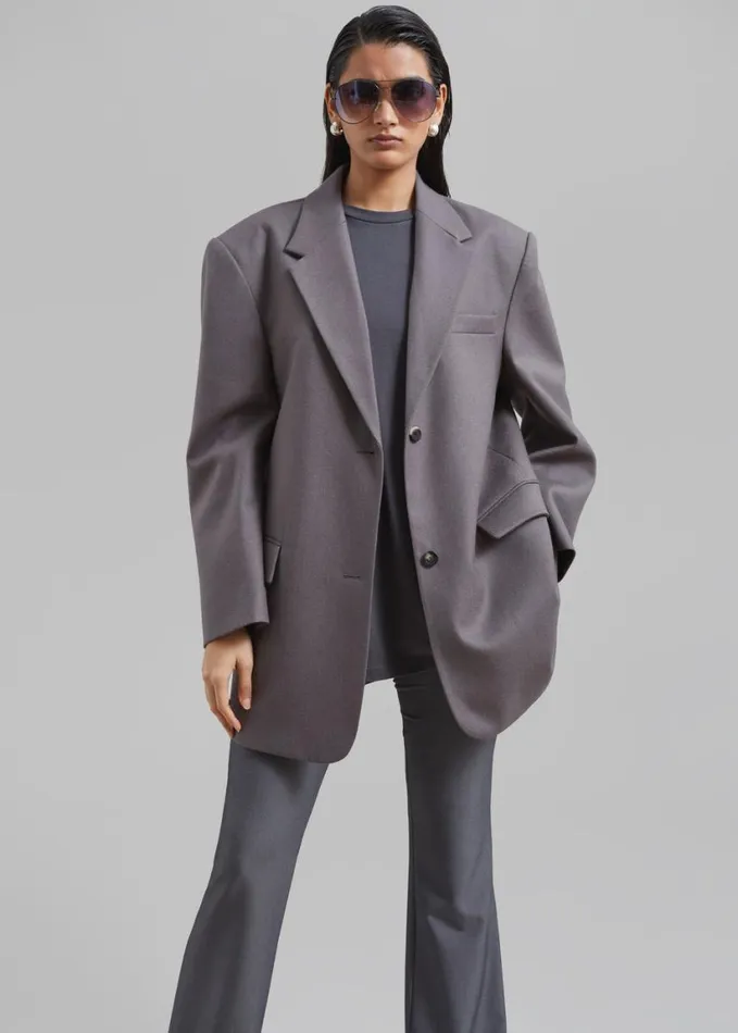 Clothing Women The Frankie Shop Silas Oversized Wool Blazer 8211 Grey
