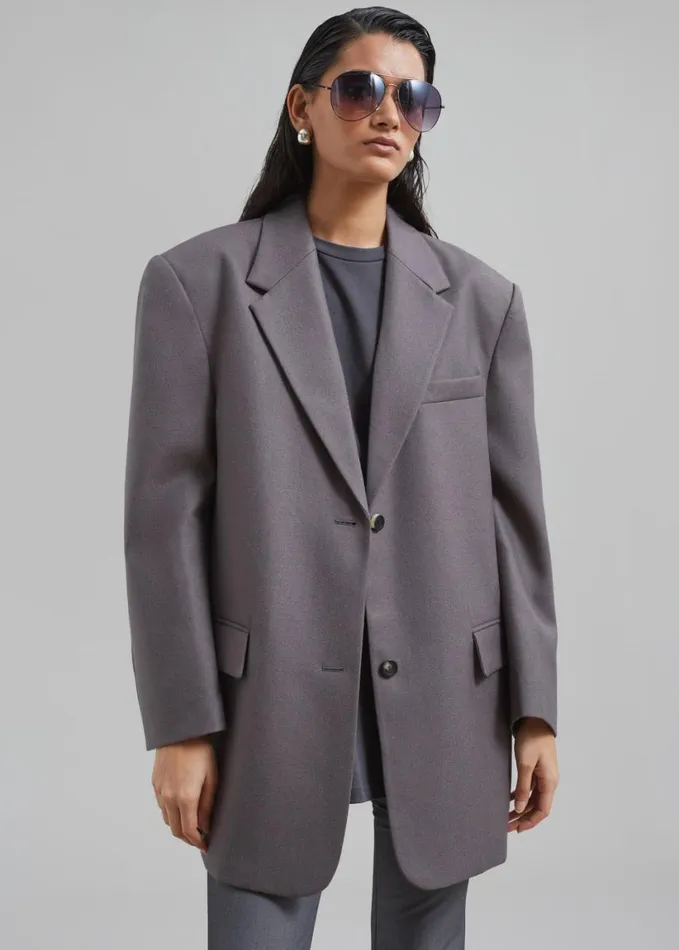 Clothing Women The Frankie Shop Silas Oversized Wool Blazer 8211 Grey