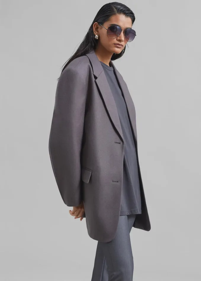 Clothing Women The Frankie Shop Silas Oversized Wool Blazer 8211 Grey
