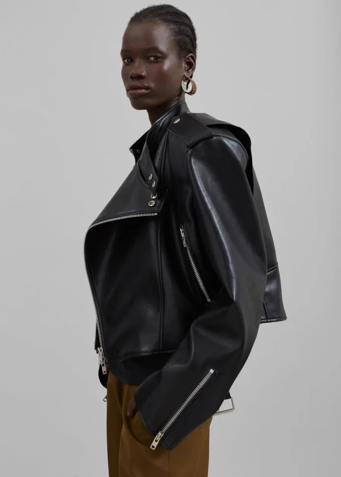 Clothing Women The Frankie Shop Teagan Boxy Faux Leather Jacket 8211 Black