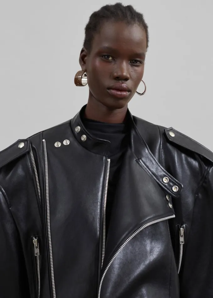 Clothing Women The Frankie Shop Teagan Boxy Faux Leather Jacket 8211 Black