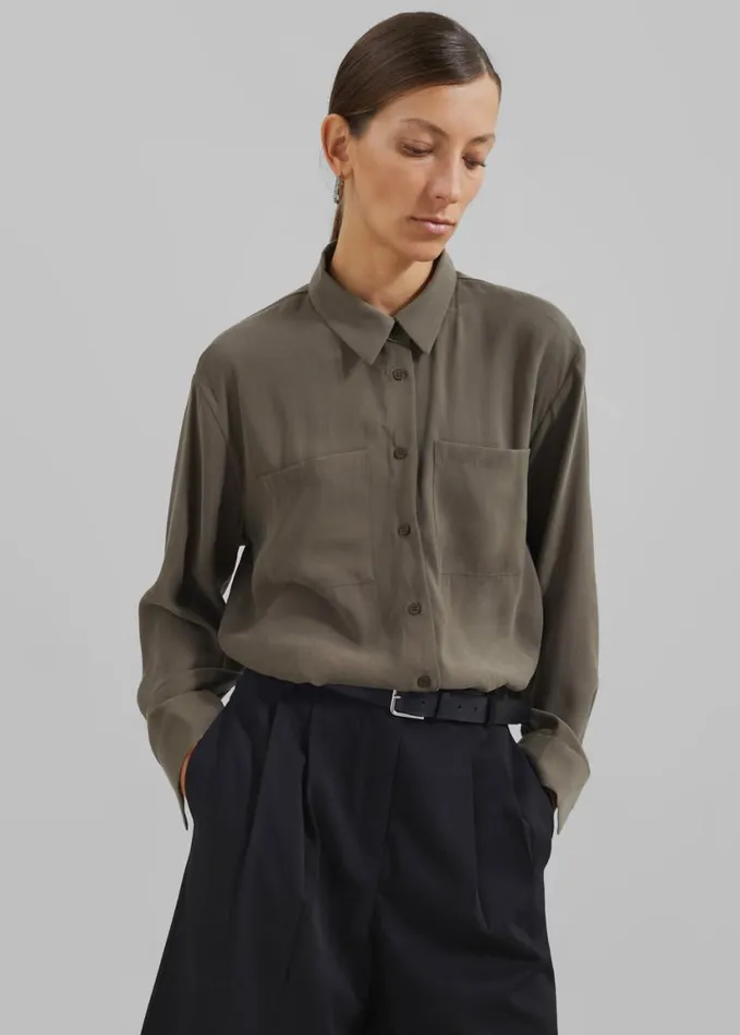 Clothing Women The Frankie Shop Valmiera Blouse 8211 Khaki