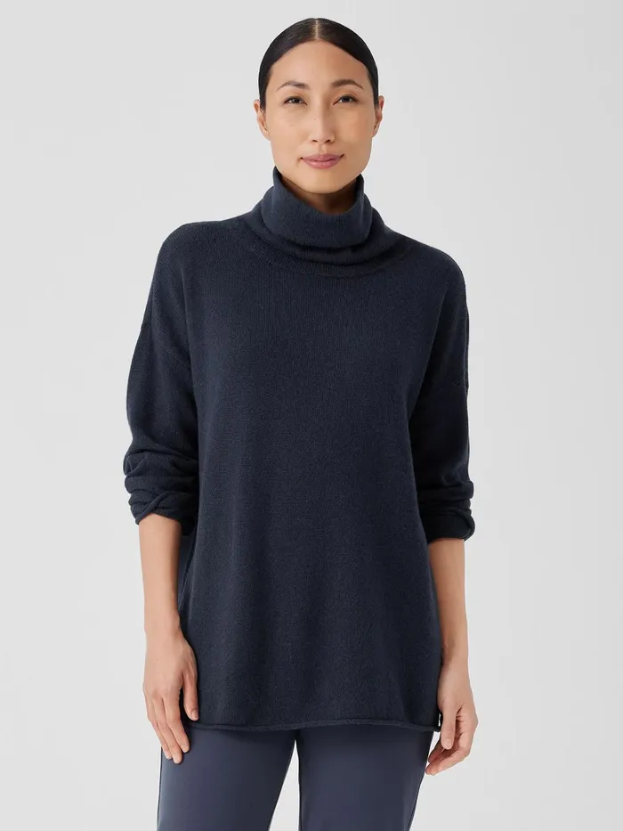 Cotton And Recycled Cashmere Turtleneck Long Top Ocean Women Eileen Fisher Sweaters and Cardigans Cotton And Recycled Cashmere Turtleneck Long Top Ocean Women Eileen Fisher Sweaters and Cardigans