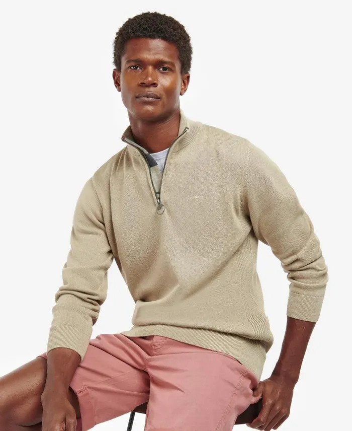 Cotton Half Zip Jumper Olive Marl Men Barbour Jumpers